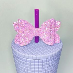 Straw Topper Bow • Lavender Purple Glitter